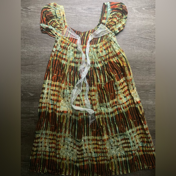 Green and Orange Patterned Midi Dress Size Small - Picture 1 of 3